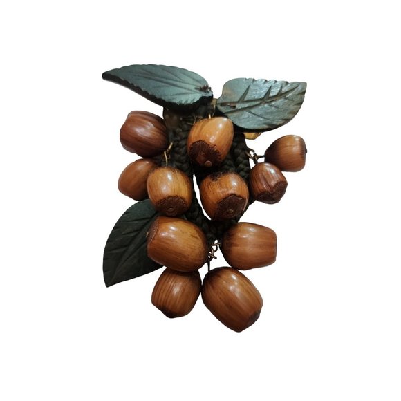 Antique Early Miriam Haskell Frank Hess Carved Hazelnut Cluster Dangling Brooch